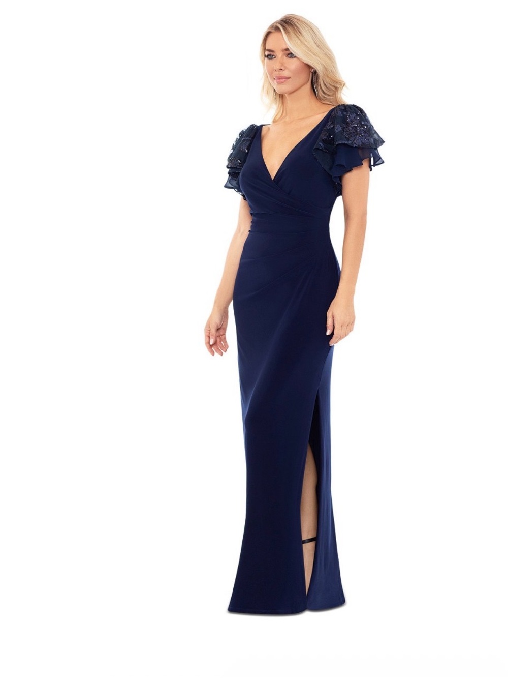 Betsy & Adam Size 2P NWT Navy Sequin Short Sleeve Formal Evening Gown GALA MOB - Picture 4 of 15